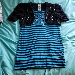 Girls' Sparkly Black and Blue Peace Sign Shirt